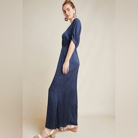 Anthropologie MAEVE Jacqueline Jacquard Jumpsuit in Navy - size small petite - Picture 2 of 16